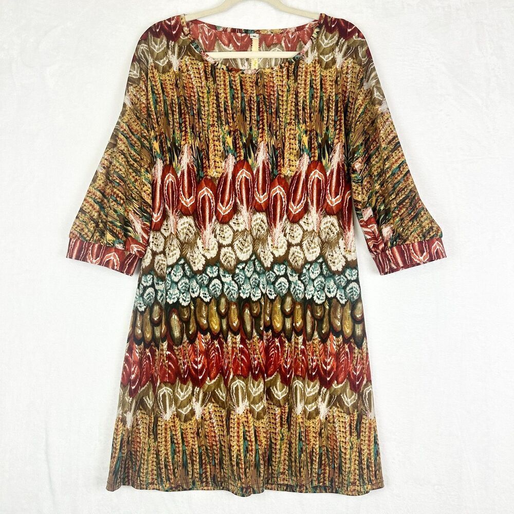 Uncle Frank Dress Size Medium Artsy Boho Western Stretch Travel 3/4 Sleeve